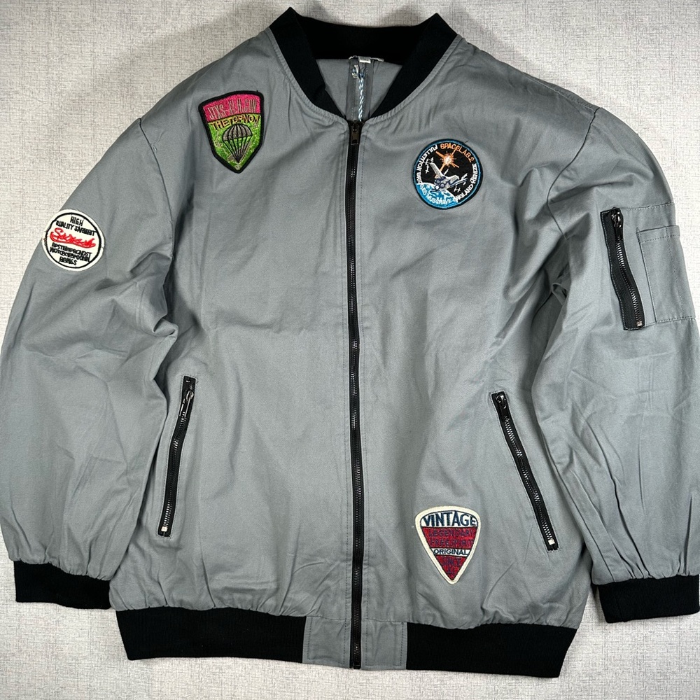 Hayden Loa Angeles Gray Bomber Jacket with Patches